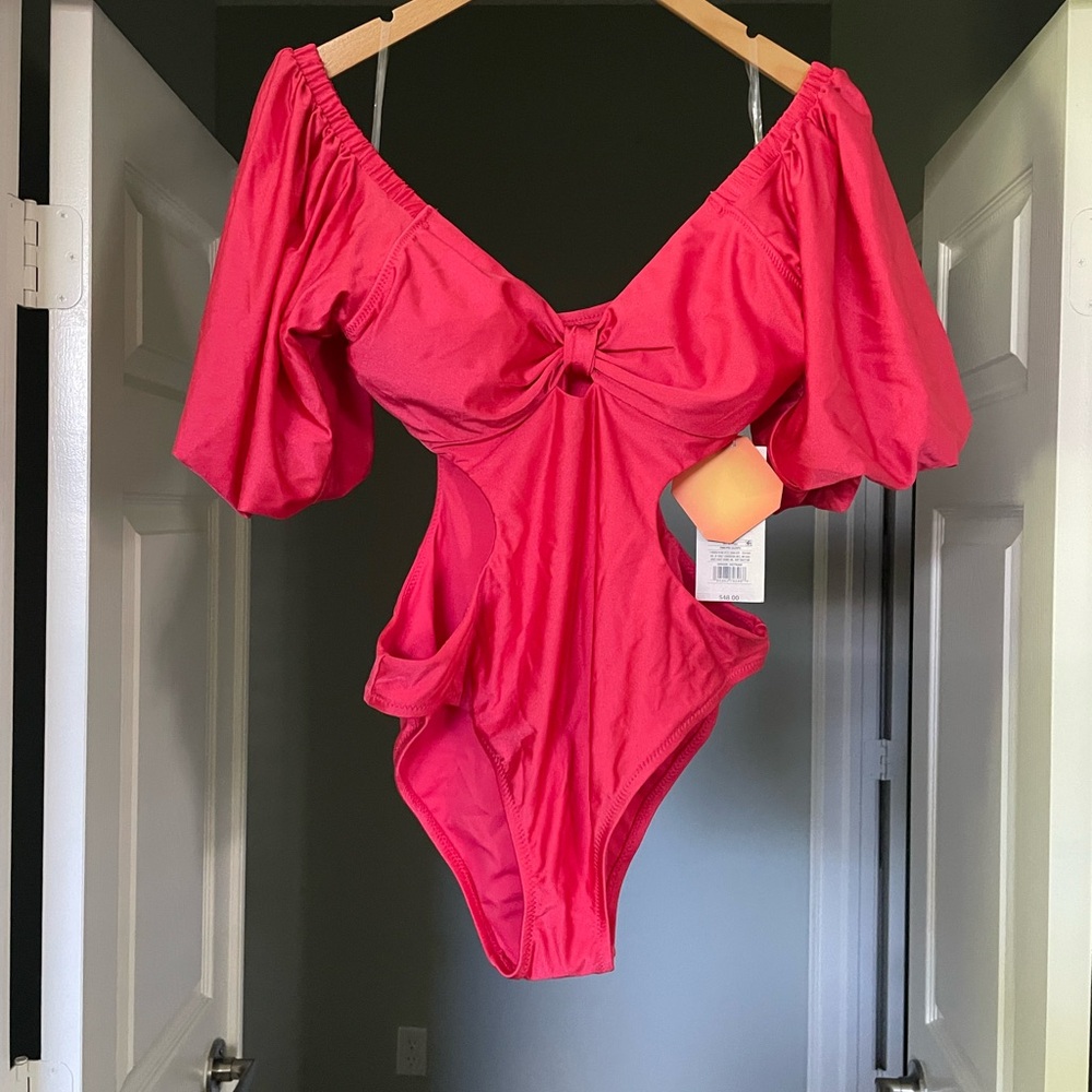 Fe Noel Red Off-Shoulder One Piece Swimsuit/Bodysuit | NWT